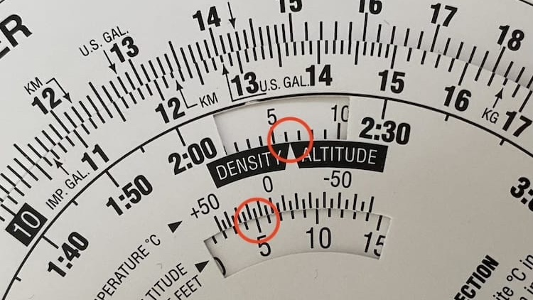 Berechnung Dichtehöhe mit E6-B Navigationsrechner